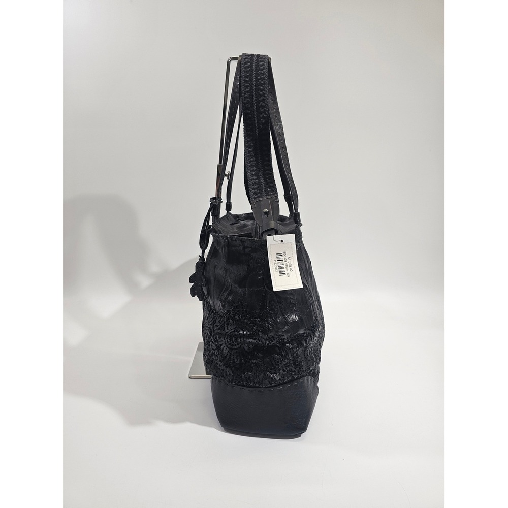 Henry Beguelin Large Tote Bag Black Pierced Leather Shoulder Handbag Italy NEW - Picture 4 of 12